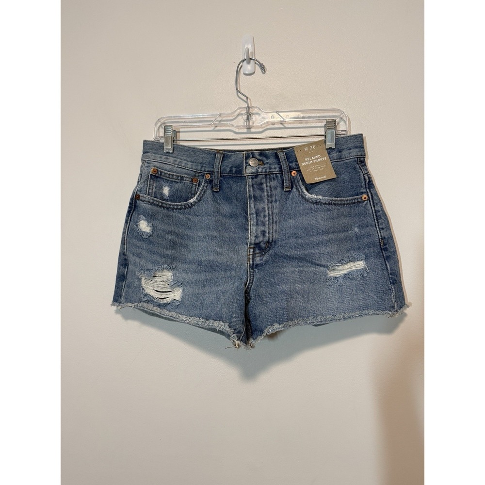 Madewell NWT Relaxed Denim Shorts in Homecrest Wash: Ripped Edition Size 26 - Picture 3 of 8